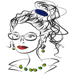 Sketch woman in glasses