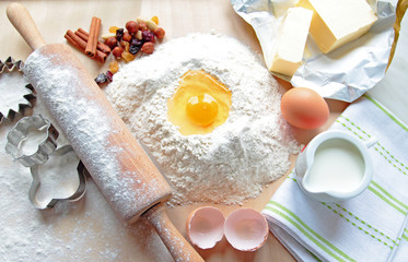 Baking cake with utensil and ingredient