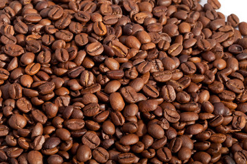 coffee beans close up isolated on white