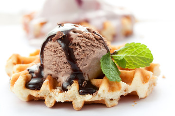 chocolate ice cream in waffle