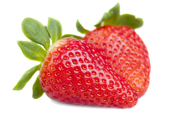 Strawberries with leaves, isolated on white background
