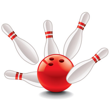 Bowling ball and pins vector illustration