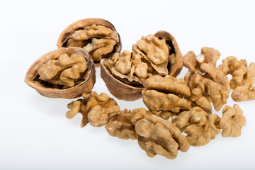 cracked walnut isolated on the white background