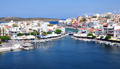 Fototapeta na wymiar View the town of Agios Nikolaos, Crete Island, Greece, Europe