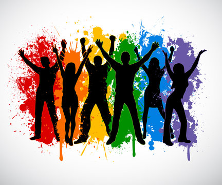 colorful silhouettes of people supporing  LGBT rights