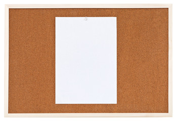 one sheet of paper on bulletin cork board