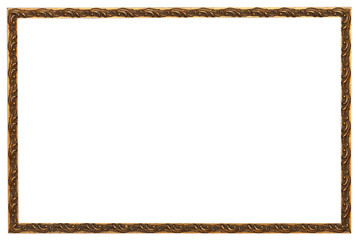 baroque style narrow picture frame with cut out canvas isolated