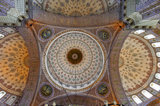 The New Mosque, impressive interior  in Istanbul, Turkey