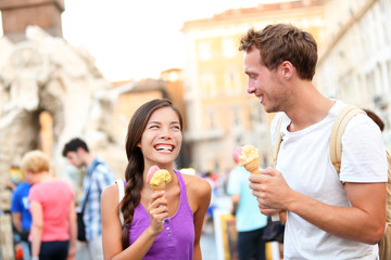 Ice cream - couple eating gelato in Rome
