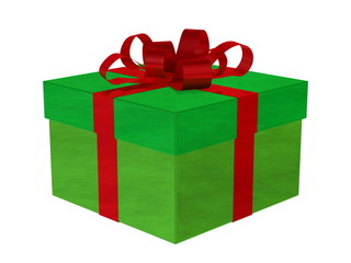 Green gift box with red bow