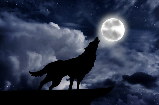 Wolf howling at the full moon