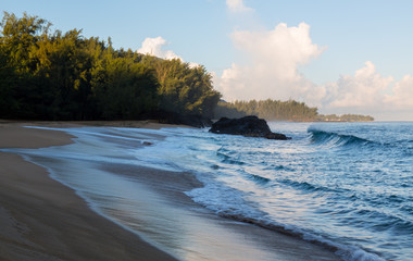 Lumahai Beach Kauai at dawn with rocks