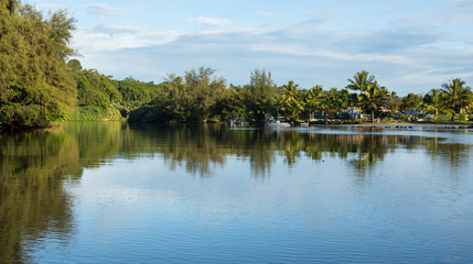 Estuary of Hanalei River near ocean Kauai