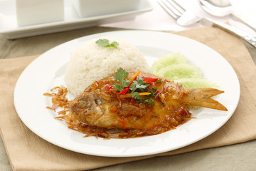 Catfish baked with oyster sauce and herbs