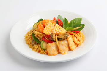 fried rice with red curry with seafood, Thai food