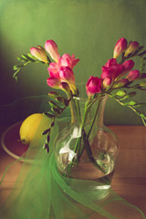 Beautiful spring flowers in glass vase