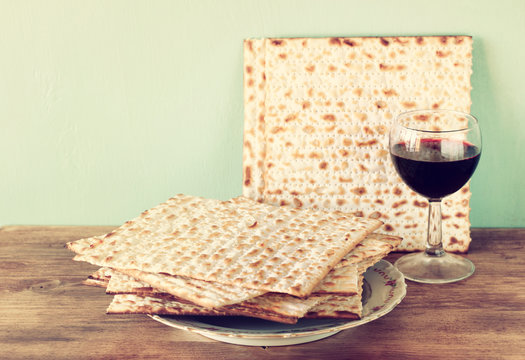 passover background. wine and matzoh (jewish passover bread) 