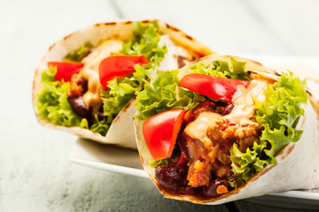 Tortilla with meat and beans