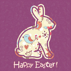 Easter bunny cute floral card