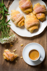 Breakfast to bed with hot coffee and a croissant