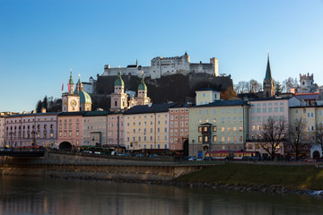 Fortress Hohensalzburg and Salzach River, Salzburg, Austria