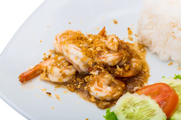 Shrimps with garlic and rice