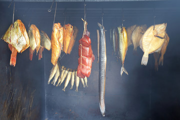 Smokehouse and  delicious marine fish, healthy food