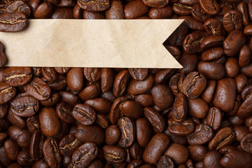 Roasted coffee with paper label tag
