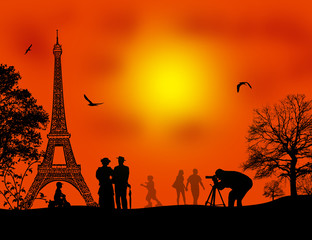 Paris on beautiful orange sunset