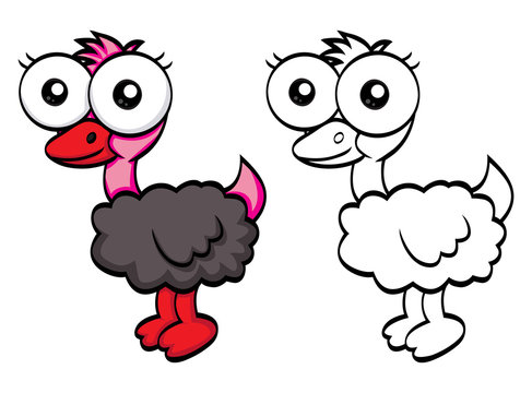 Funny cartoon ostrich