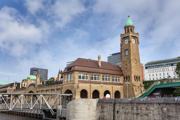 Landungsbruecken and the harbor of Hamburg, Germany