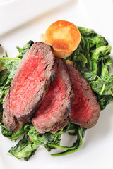 Roast beef  with sauteed spinach