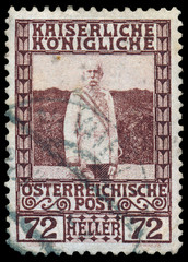 AUSTRIA - CIRCA 1908: a stamp printed in the Austria shows Franz