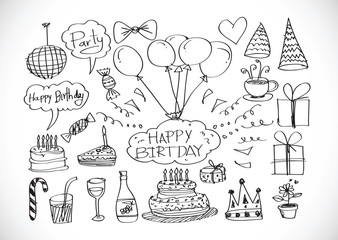 Birthday doodles. Vector illustration