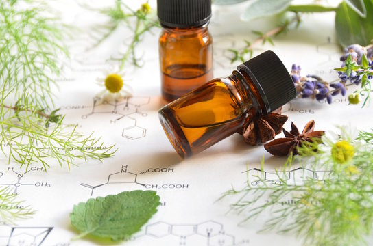 aromatherapy on science sheet with herbs