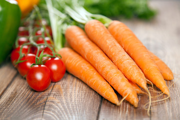 Fresh vegetables on a wooden table