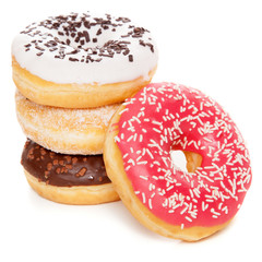 Tasty donuts on white background