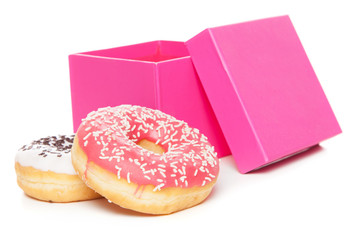 Tasty donuts on white background
