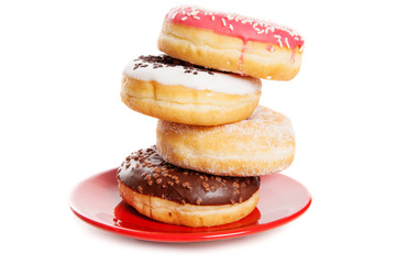 Tasty donuts on white background