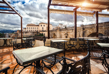 View from the terrace cafe on the Ronda city. Spain