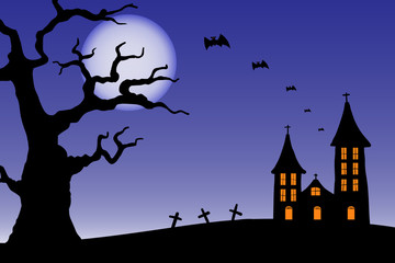 Silhouette Halloween Night With The Moon Light