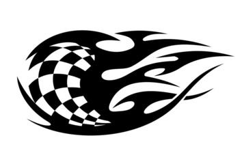 Black and white checkered flag with speed trails
