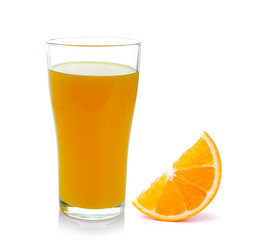 Fresh orange and glass with juice