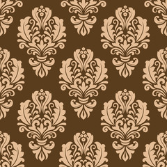 Repeat floral motifs on a brown background