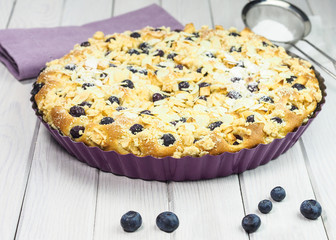 Homemade yeast cake with blueberries