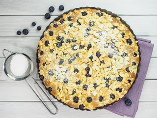 Homemade yeast cake with blueberries