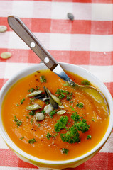Homemade rustic pumpkin soup