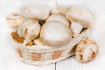 Champignons in a wicker basket