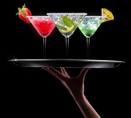 alcohol cocktail set on a black
