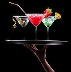 alcohol cocktail set on a black